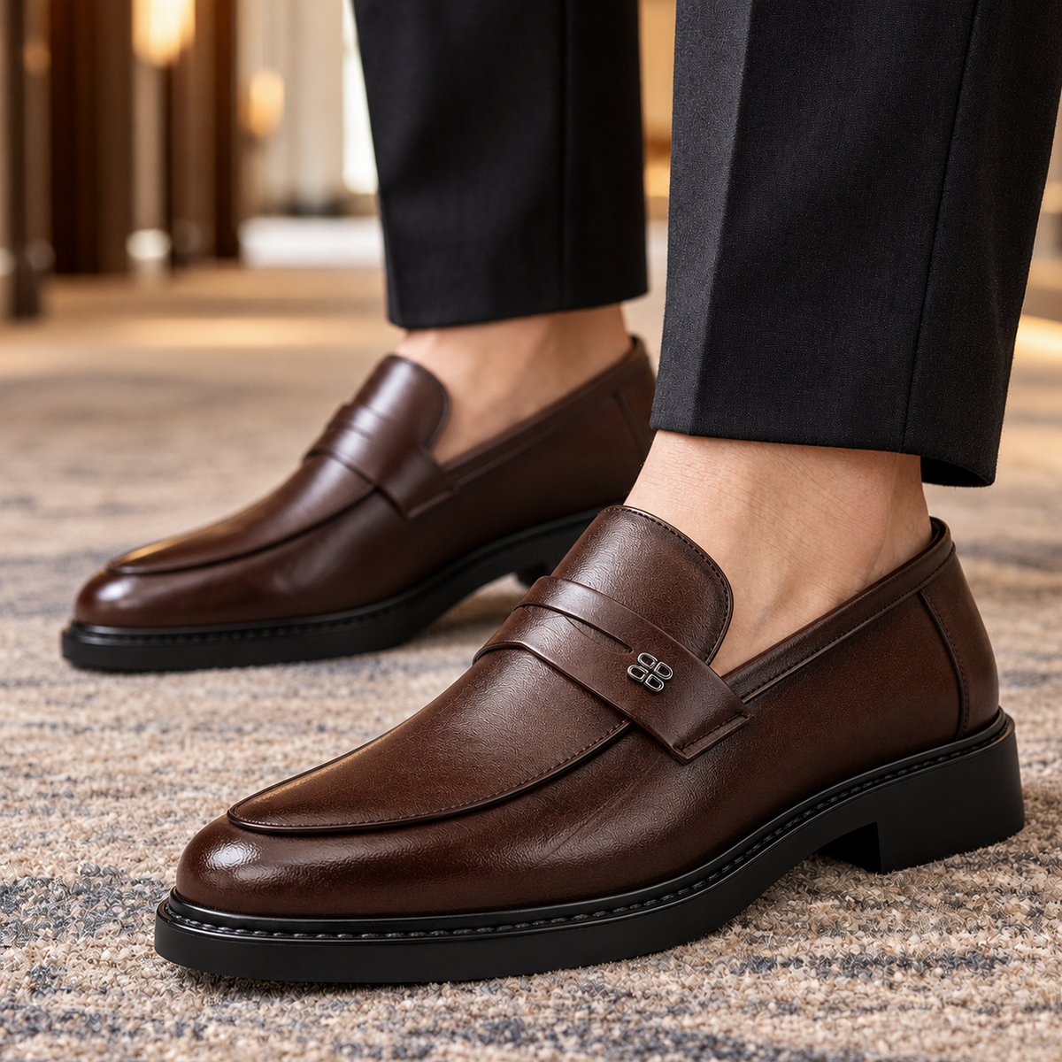 Leather Apron-Toe Slip-On Loafers