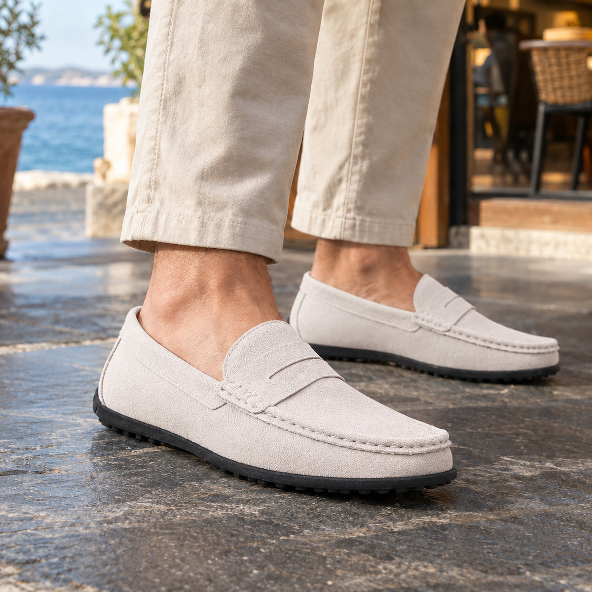 Leather loafer side profile showing the driving sole