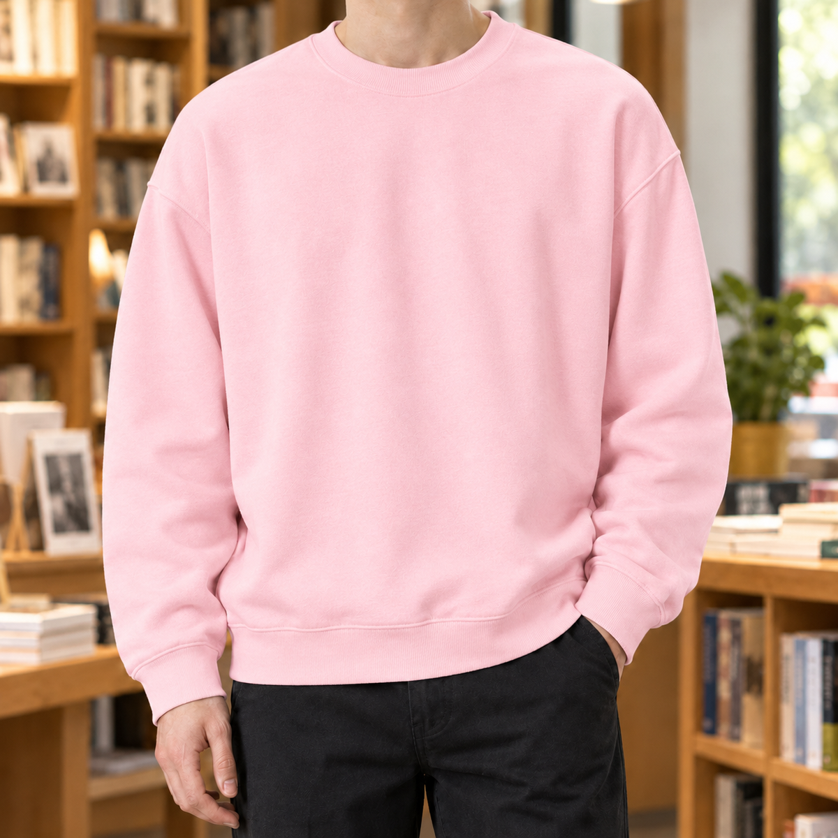 Cotton Blend Crew Neck Sweater Relaxed Fit