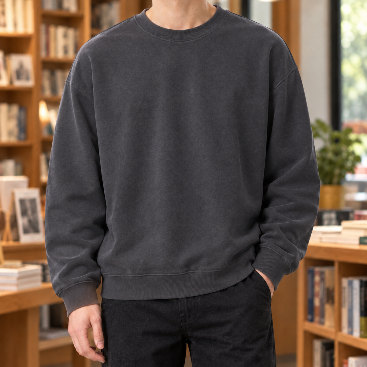 Cotton Blend Crew Neck Sweater Relaxed Fit