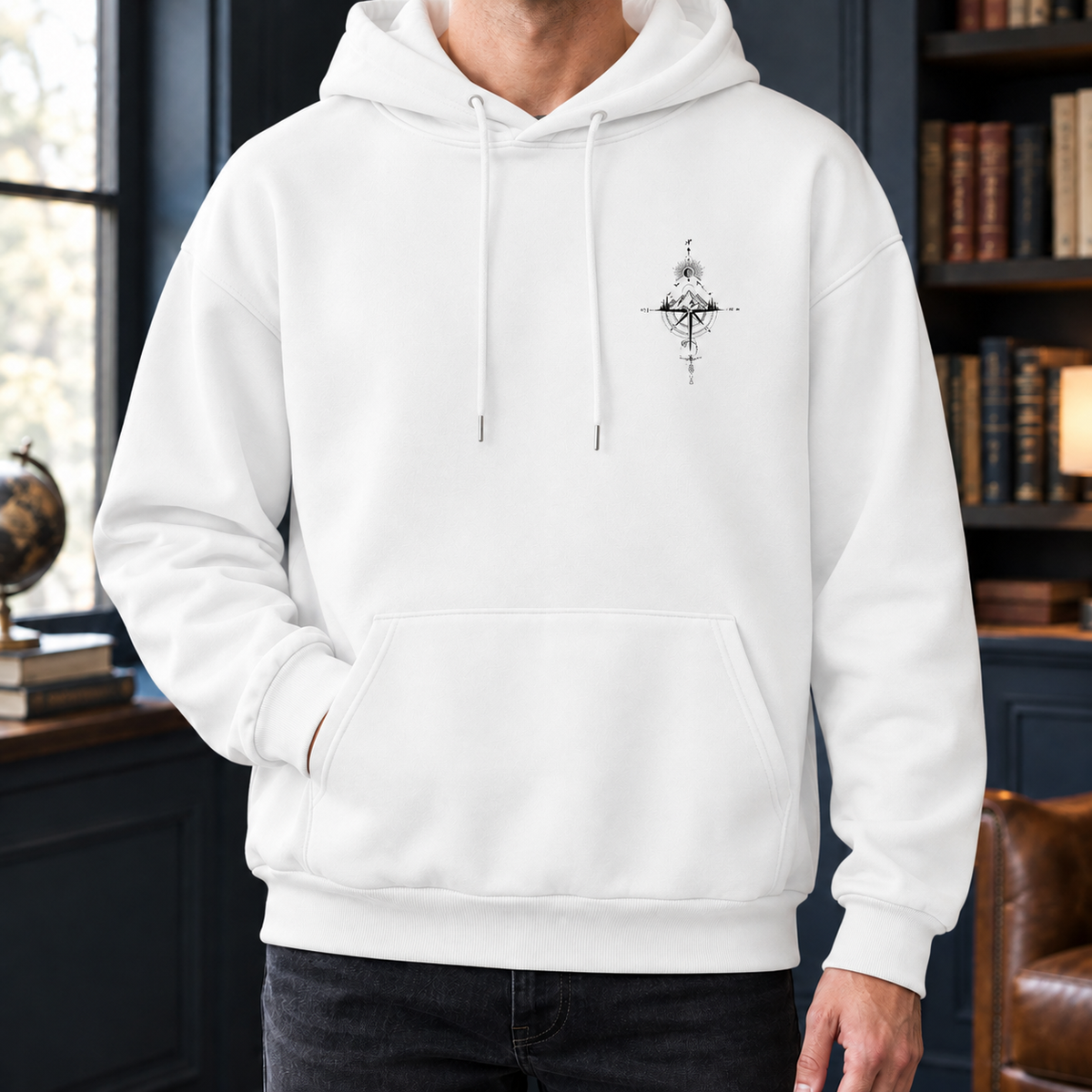 Back view of the relaxed graphic hoodie
