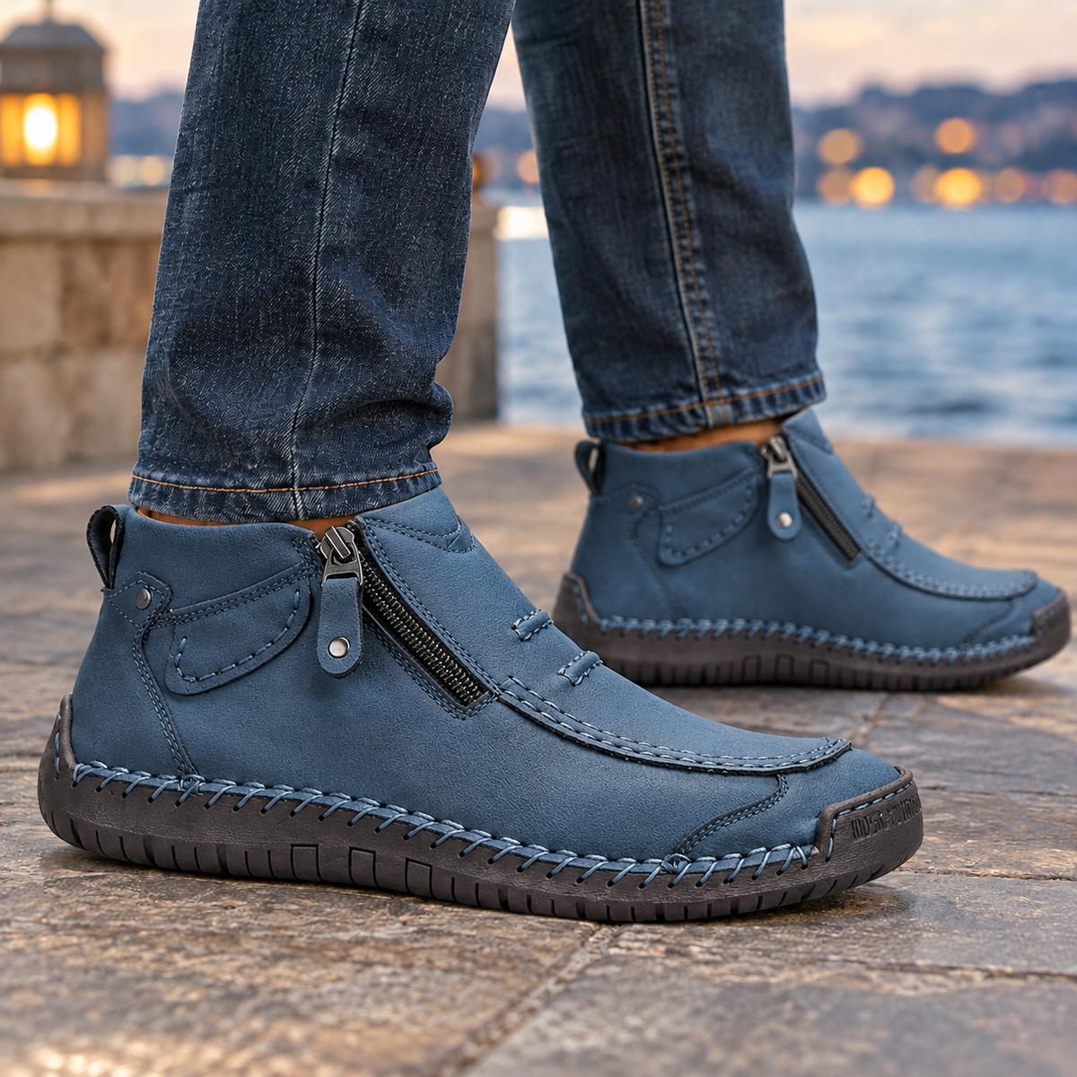 Textured Leather Look Ankle Boots With Side Zips