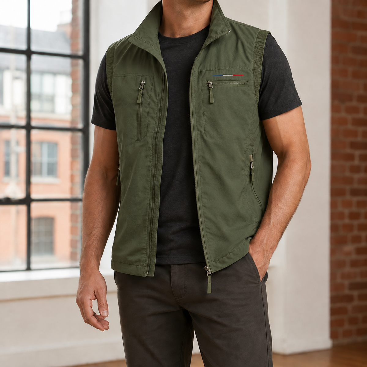 Utility vest styled over a casual outfit for easy everyday layering