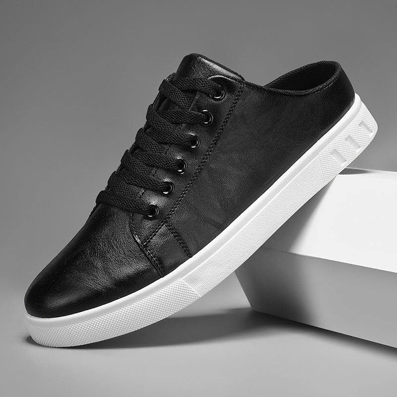 Leather Lace Up Mule Sneakers With White Sole