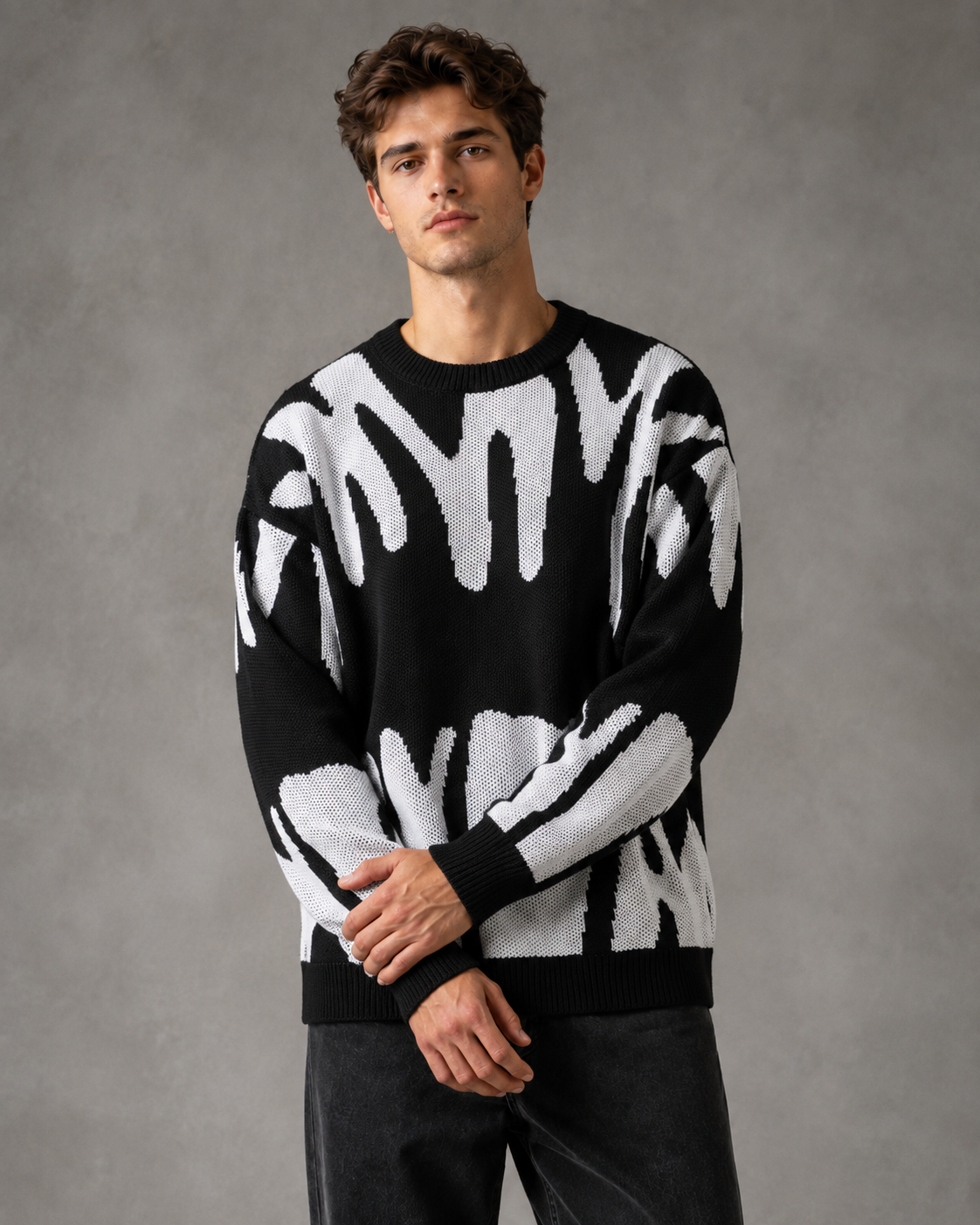 Men's Abstract Knit Drop Shoulder Sweater