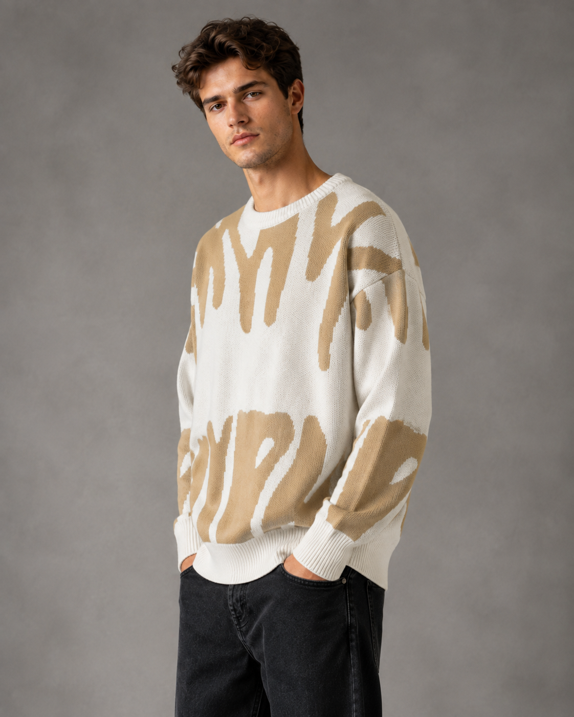 Men's Abstract Knit Drop Shoulder Sweater