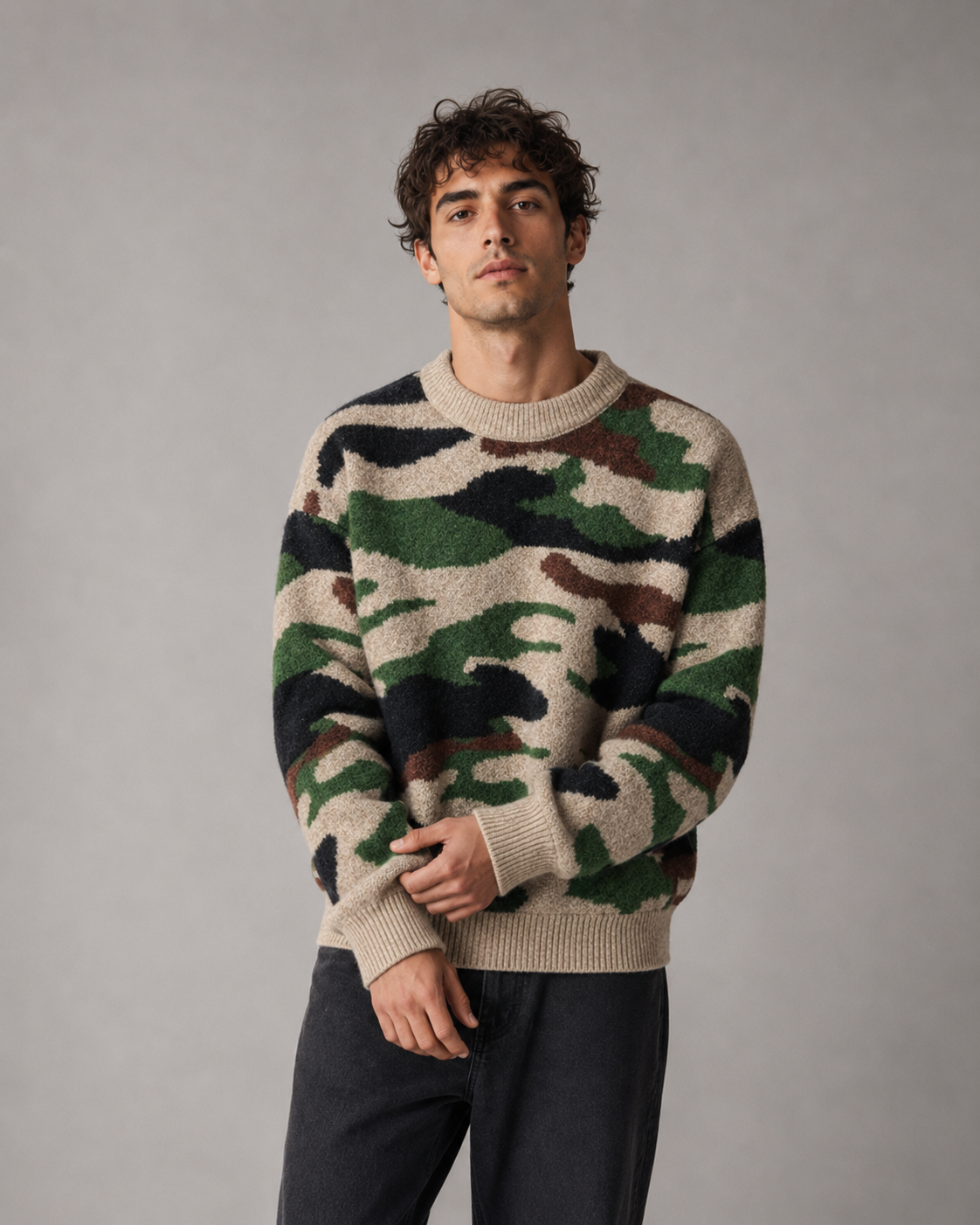 Men's Camo Knit Crew Neck Sweater