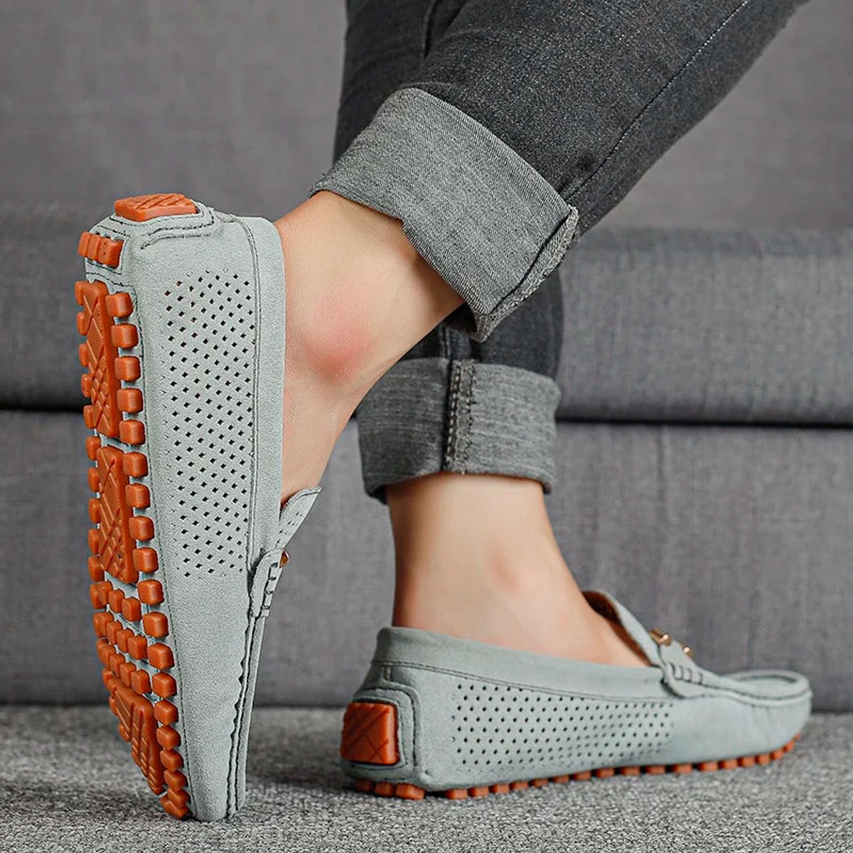 Men's slip-on driving loafer showing the moc toe and stitching