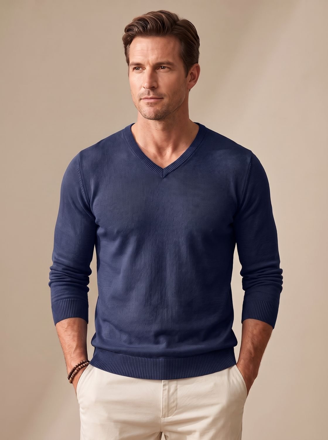 Men's Slim-Fit V-Neck Fine-Knit Sweater