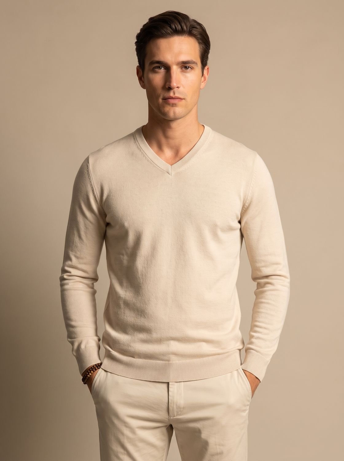 Men's slim-fit pullover sweater with long sleeves