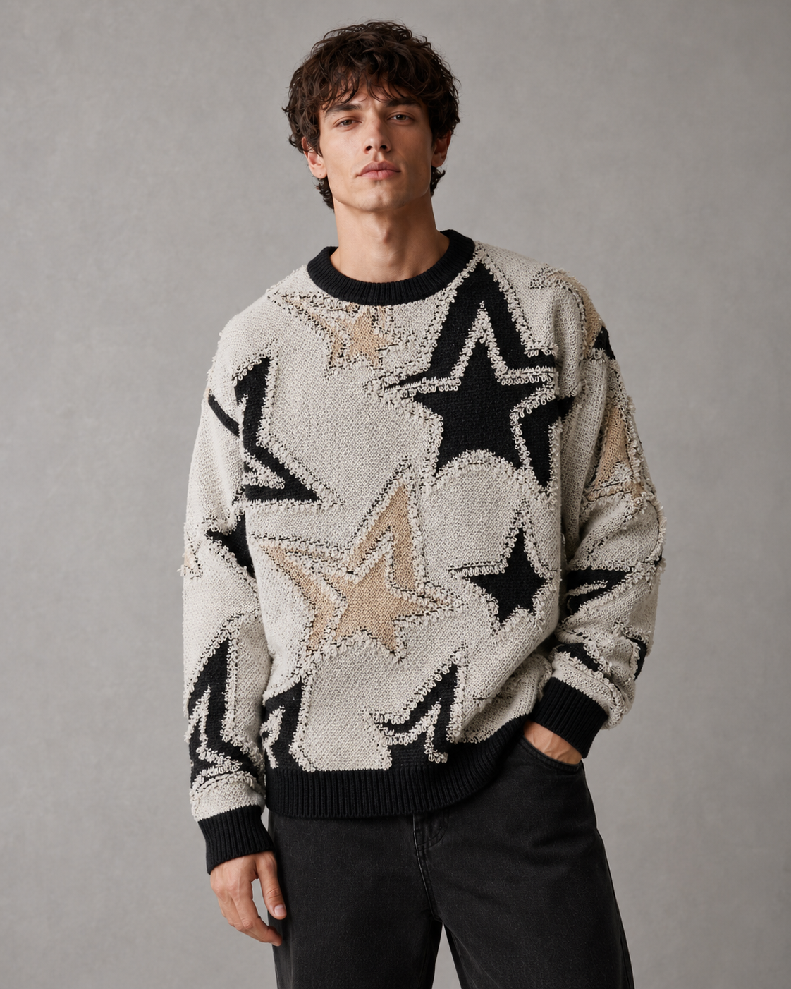 Men's Textured Star Knit Sweater Relaxed Fit