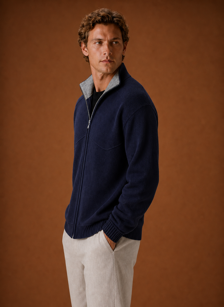 Men's knit cardigan jacket with full front zipper