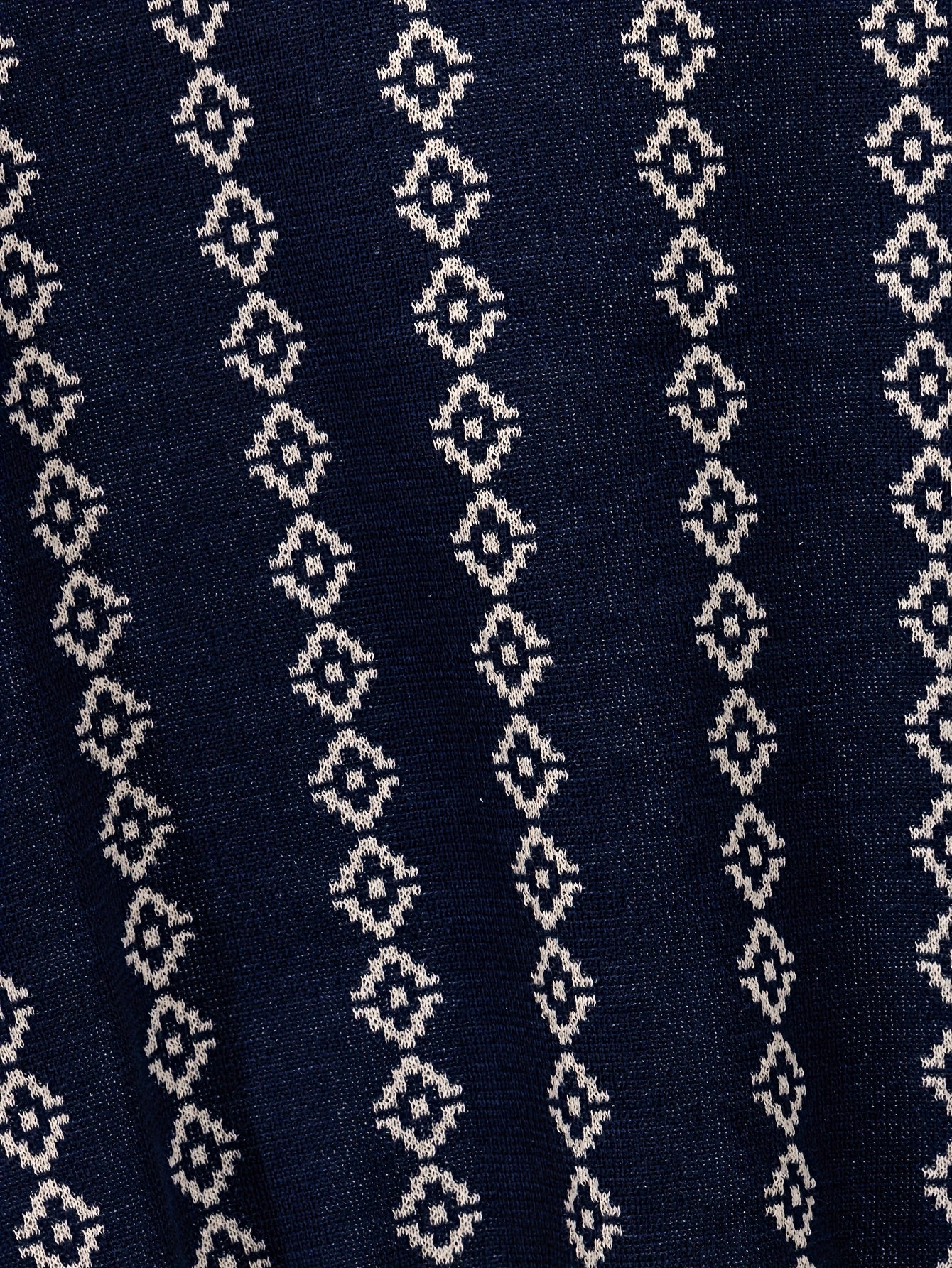 Detailed view of the sweater neckline and ribbed trim
