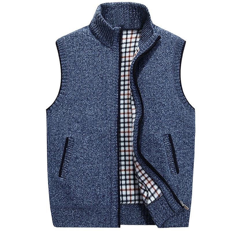 Men's Warm Knit Vest With Stand Collar