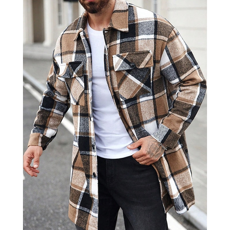 Plaid Shirt Jacket Overshirt Straight Fit
