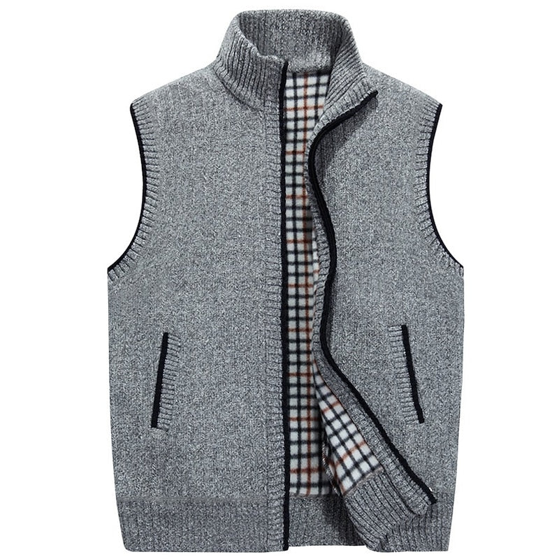 Men's Warm Knit Vest With Stand Collar
