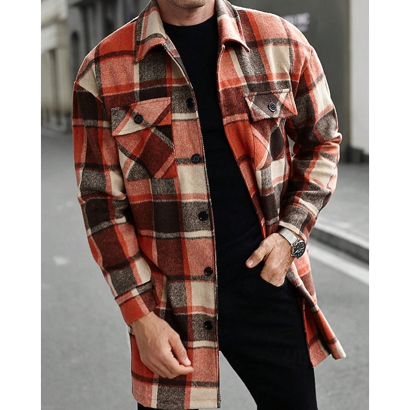 Men's plaid shirt jacket with a straight fit