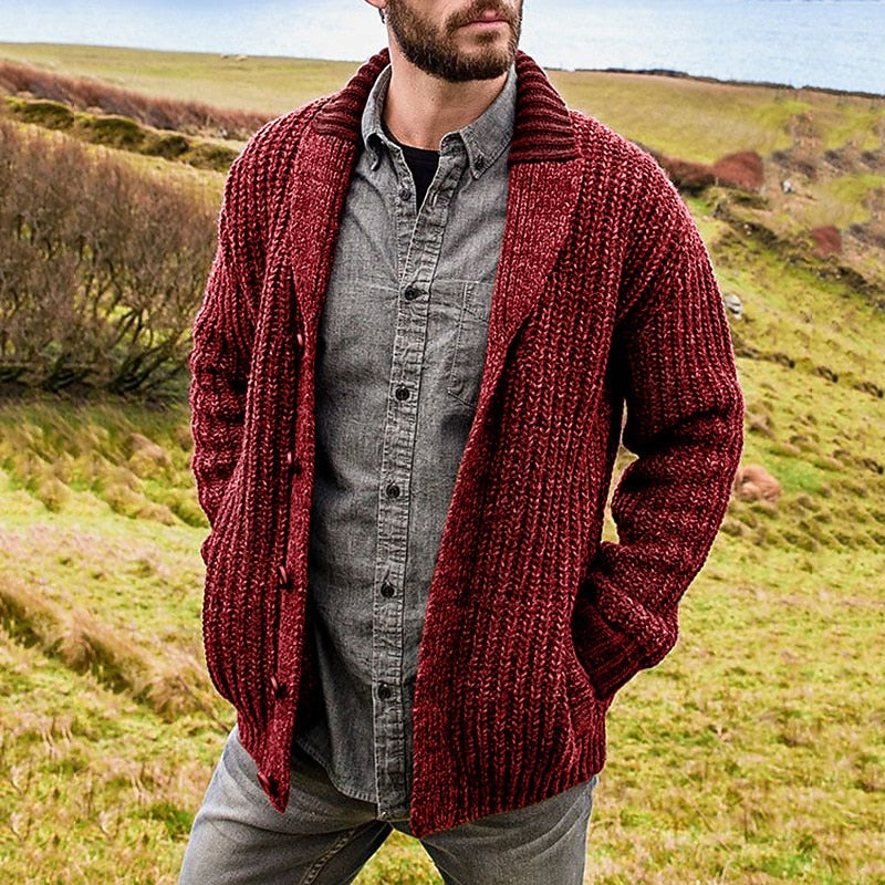 Full view of the long-sleeve shawl collar cardigan
