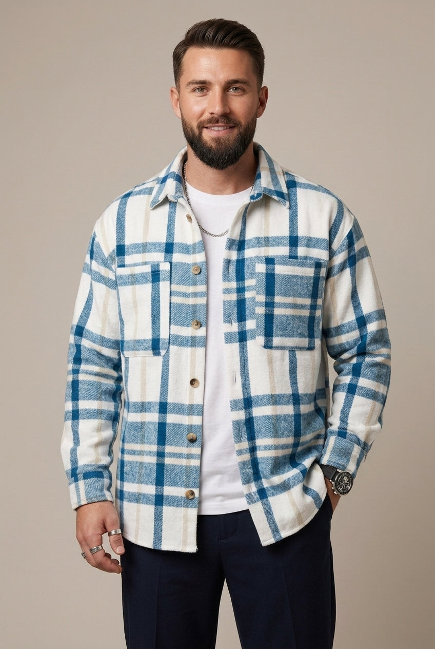 Men's relaxed fit checked overshirt styled for casual layering