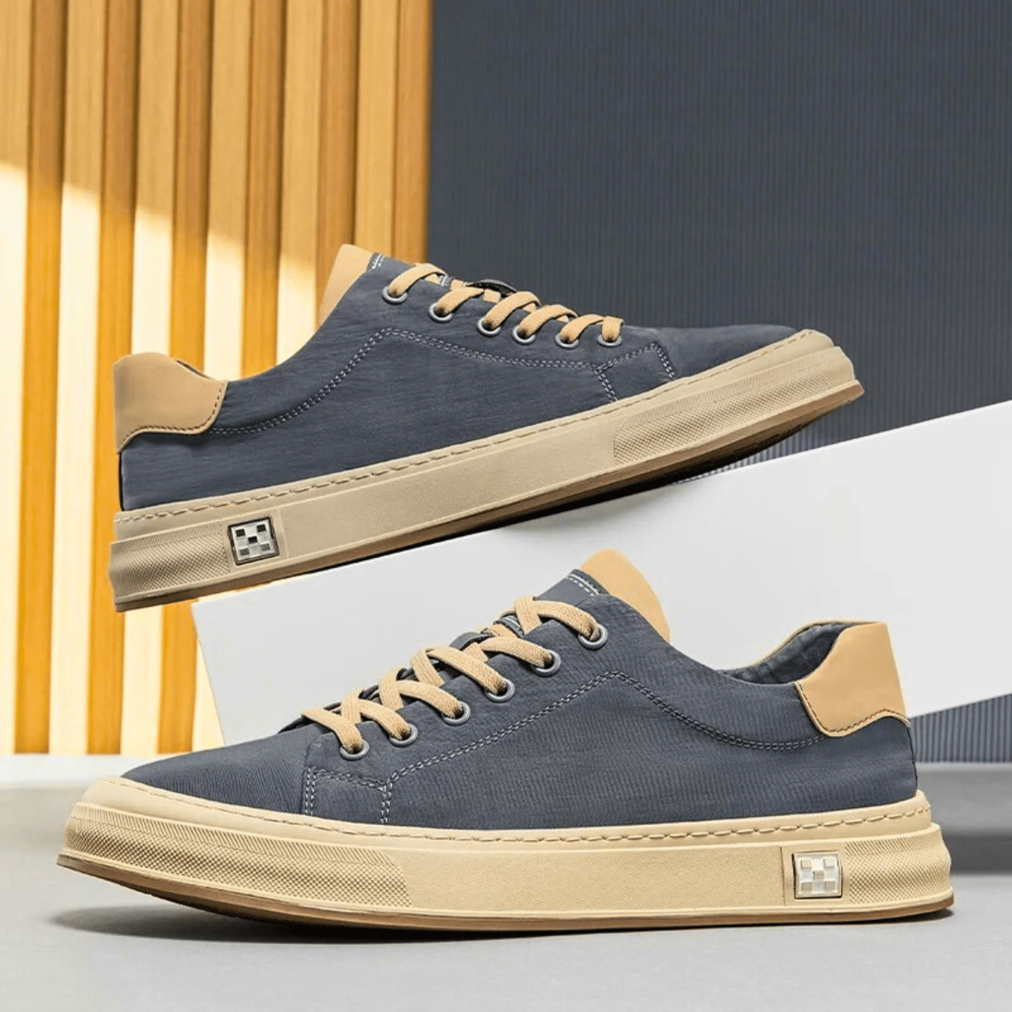 Pair of low-top canvas trainers displayed together
