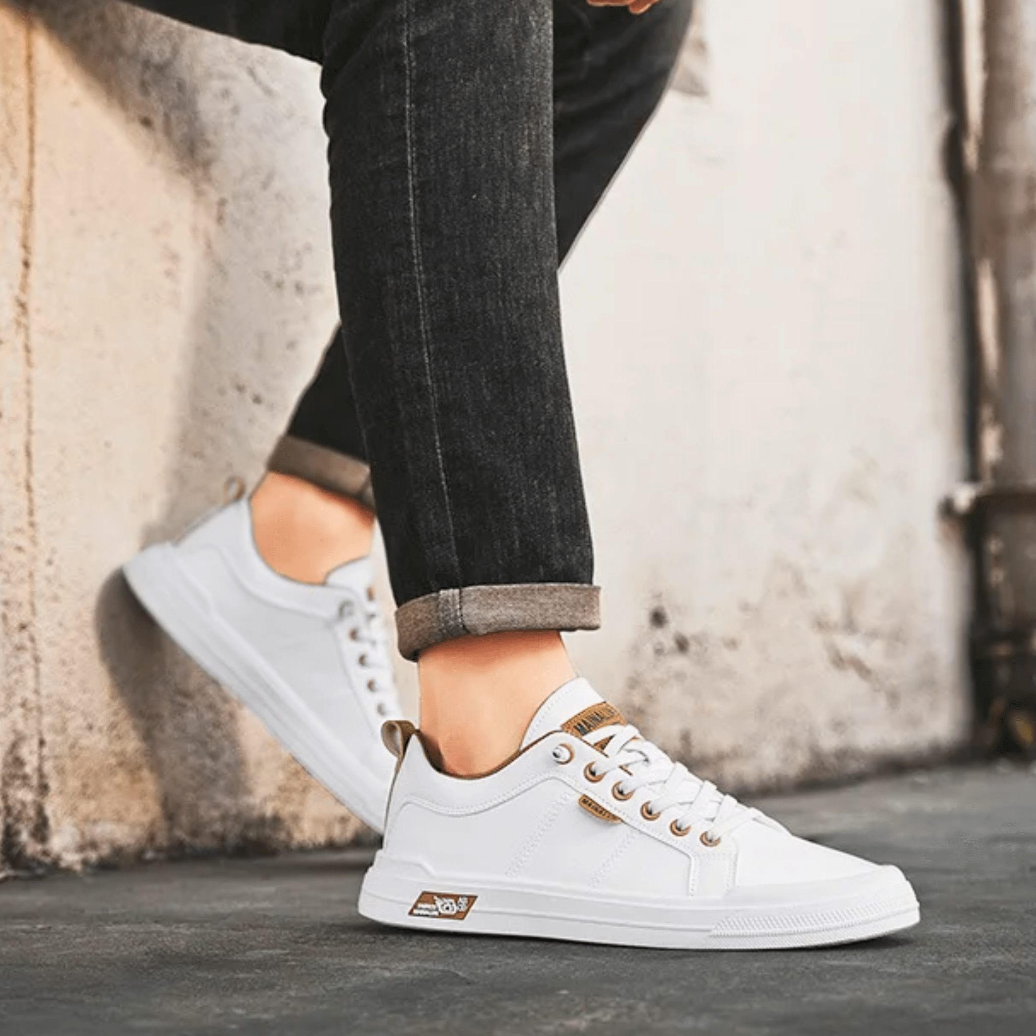 Leather sneaker with low-top ankle height and clean styling
