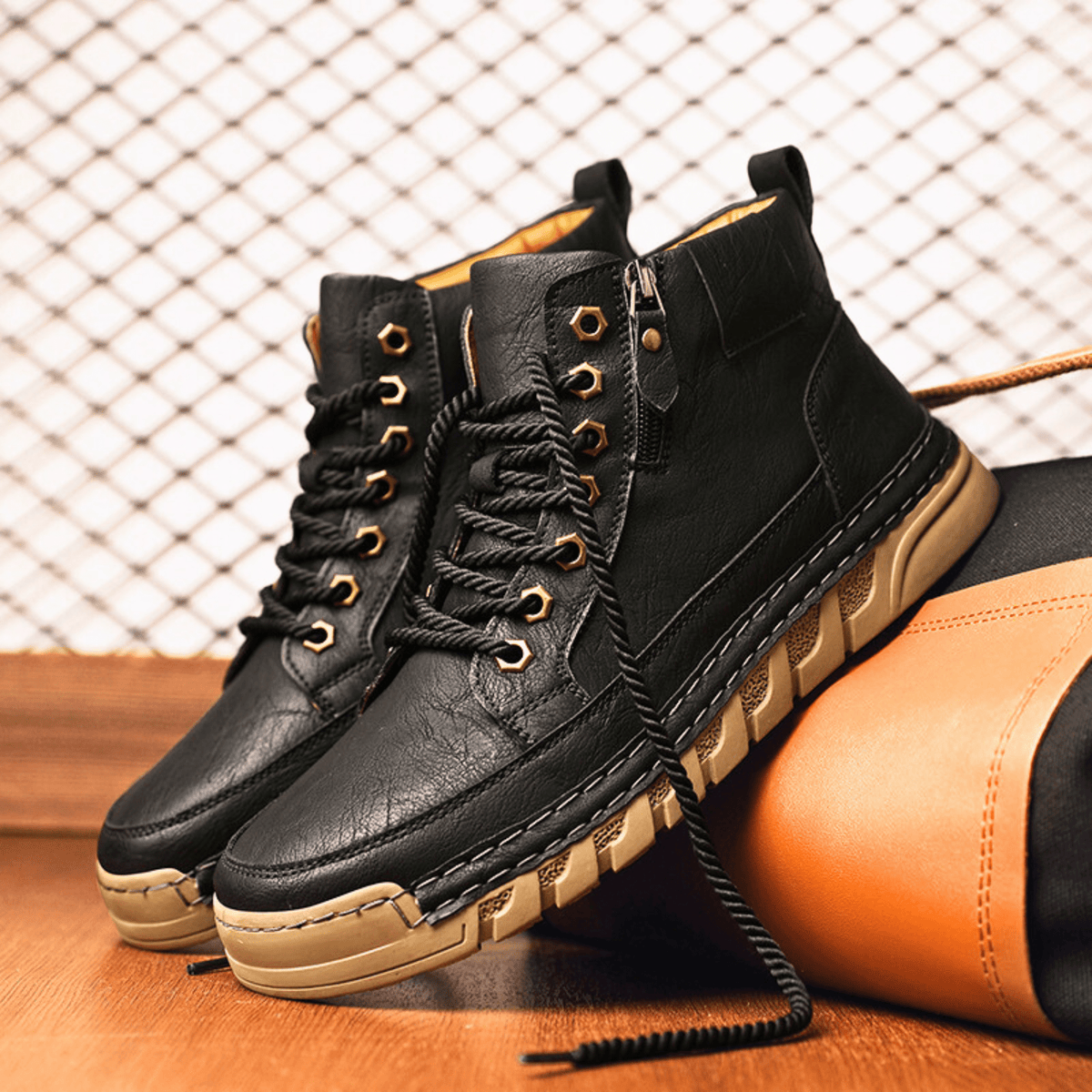 Side view highlighting the regular fit boot shape