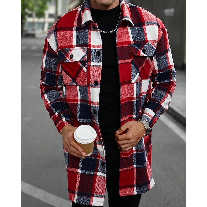 Close-up of the plaid pattern on a shirt jacket