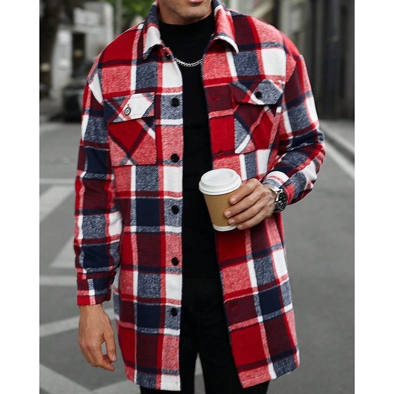 Plaid Shirt Jacket Overshirt Straight Fit