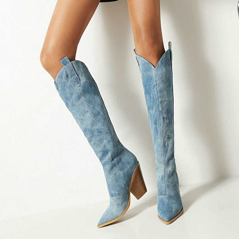 Sadie Knee High Denim Boots