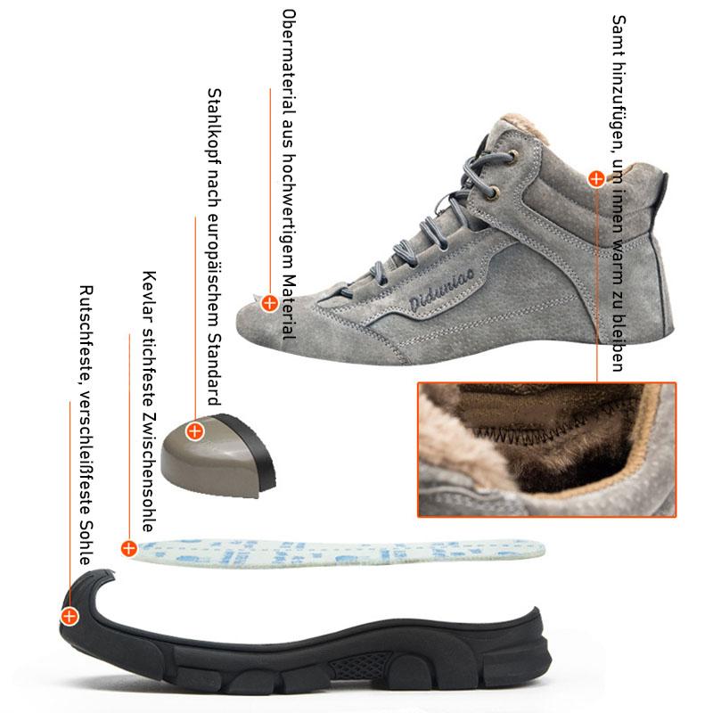 Close-up of gray safety shoe toe and protective construction