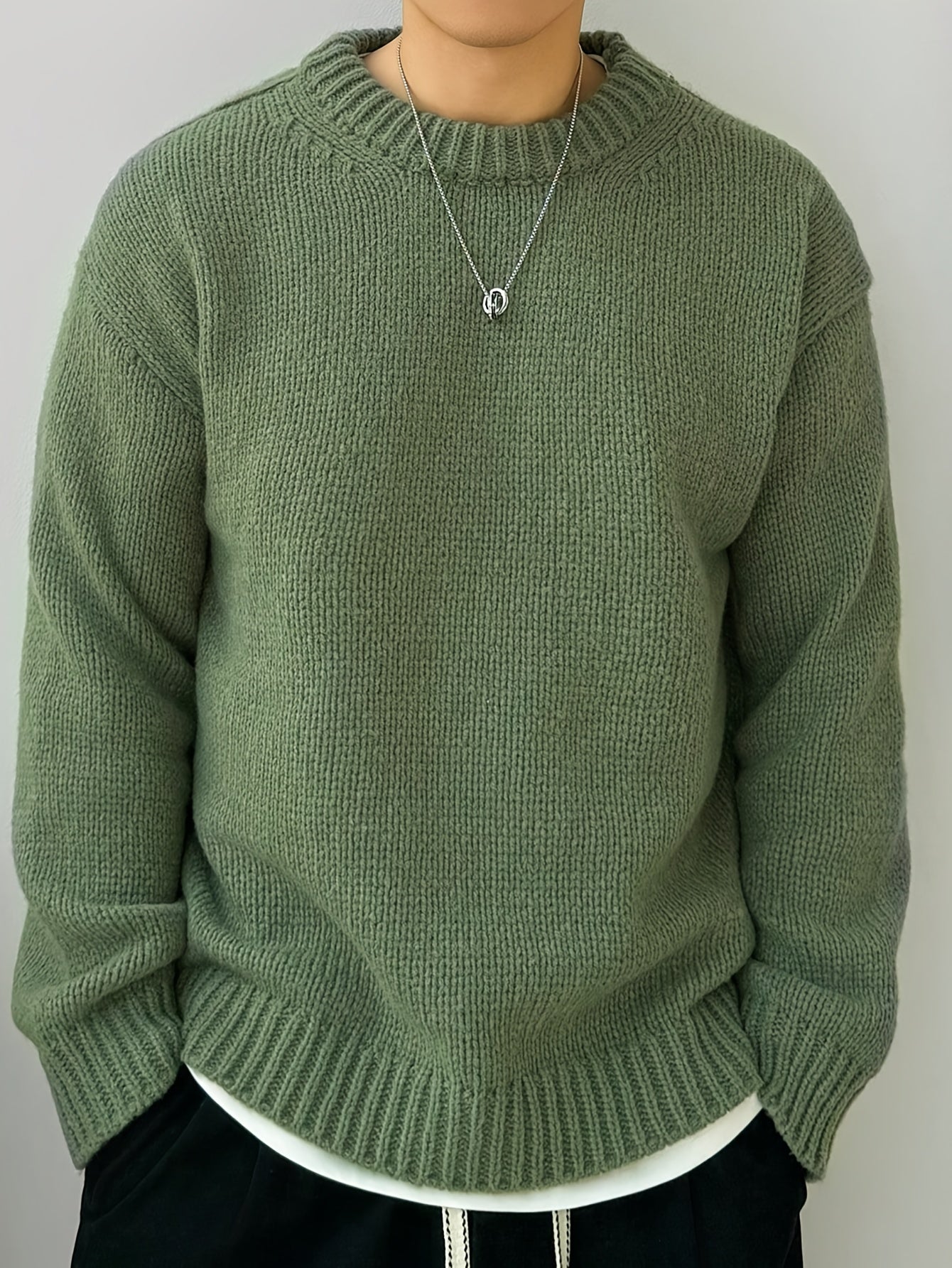 Relaxed-fit knit sweater with classic crew neckline