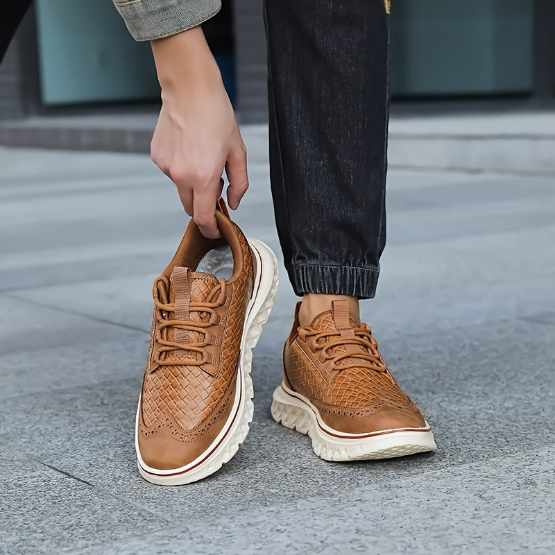 Textured brogue sneakers styled as versatile everyday footwear
