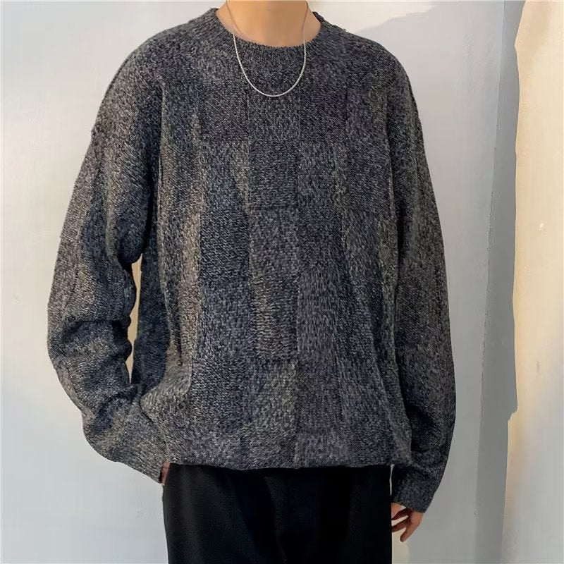 Men's diamond pattern long sleeve sweater shown from the front