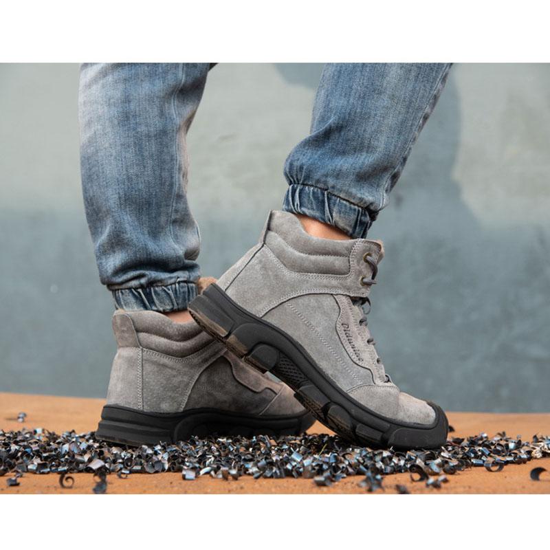 Gray lined safety shoes styled for cold-weather work