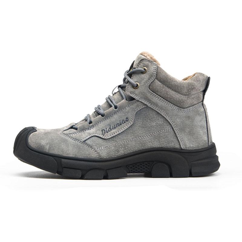 Men's gray warm lined safety shoes shown from the side
