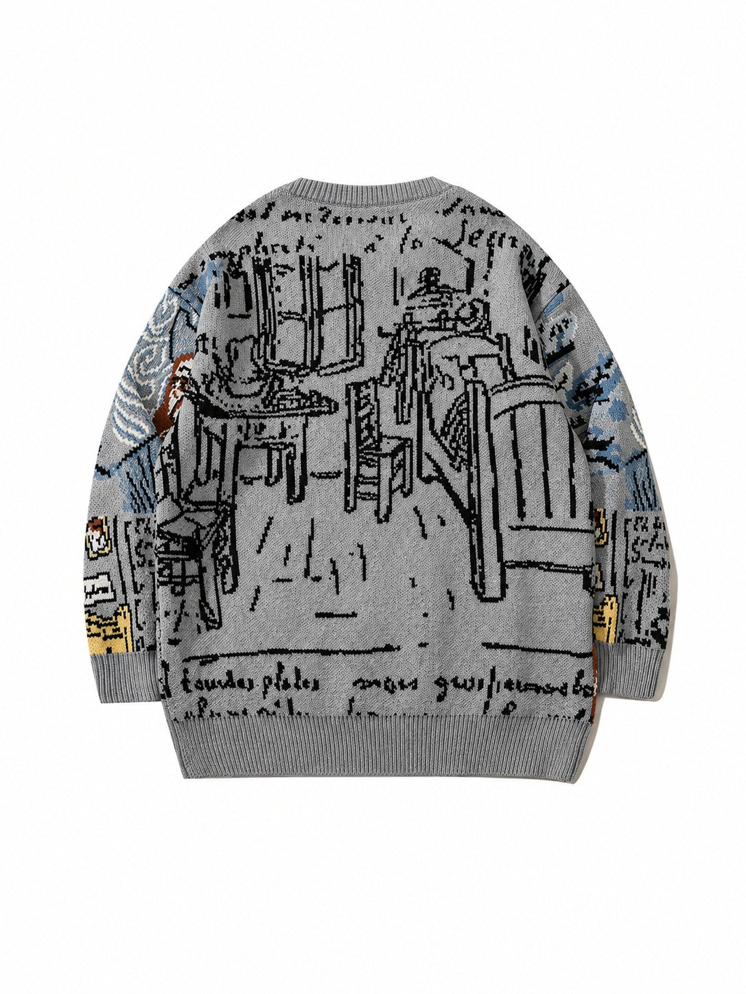 Long-sleeve jacquard pullover with a statement portrait design
