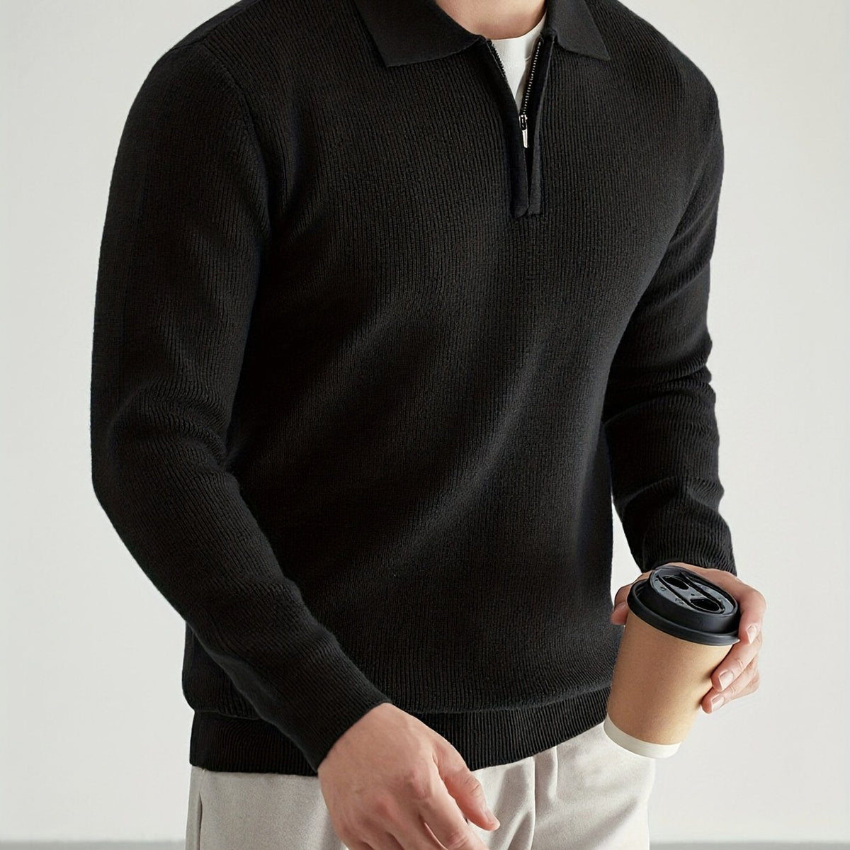 Men's Knit Quarter-Zip Polo Sweater