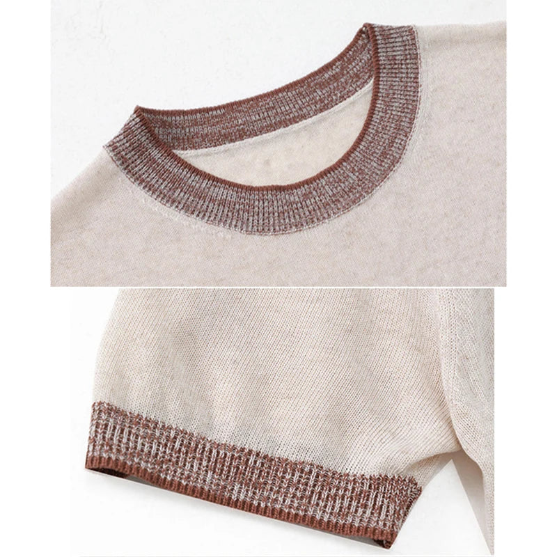 Men's Lyocell Linen Knitted Crew Neck T-Shirt Breathable