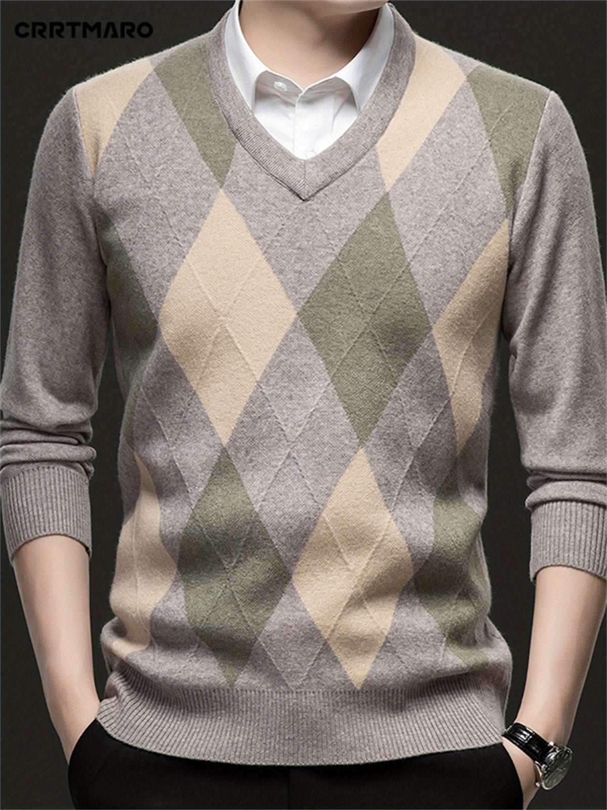Men's pullover sweater showing the V-neck collar