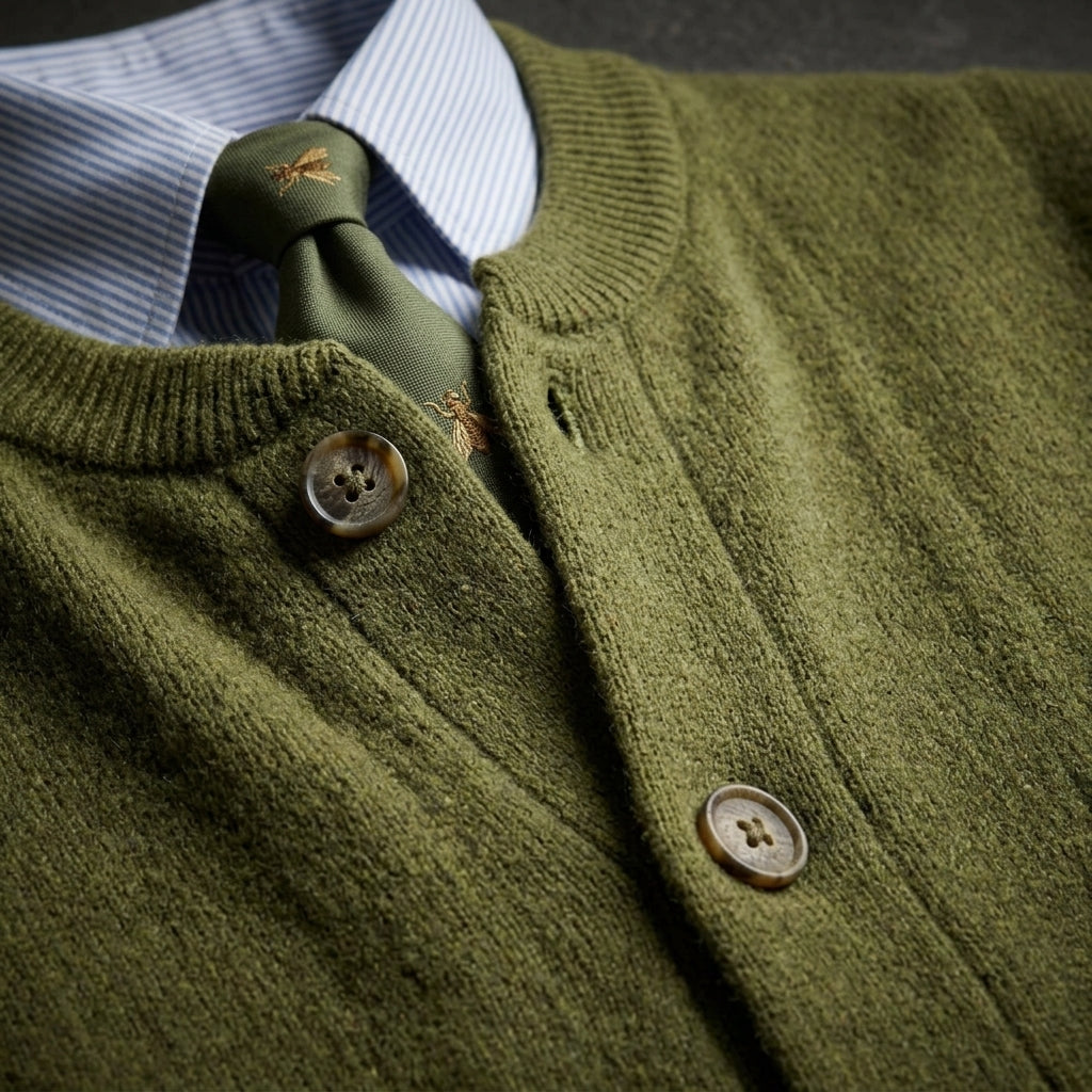 Back view of the classic knit cardigan design