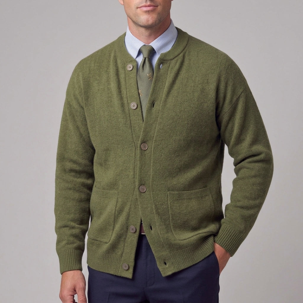Side view of the soft knit cardigan with long sleeves