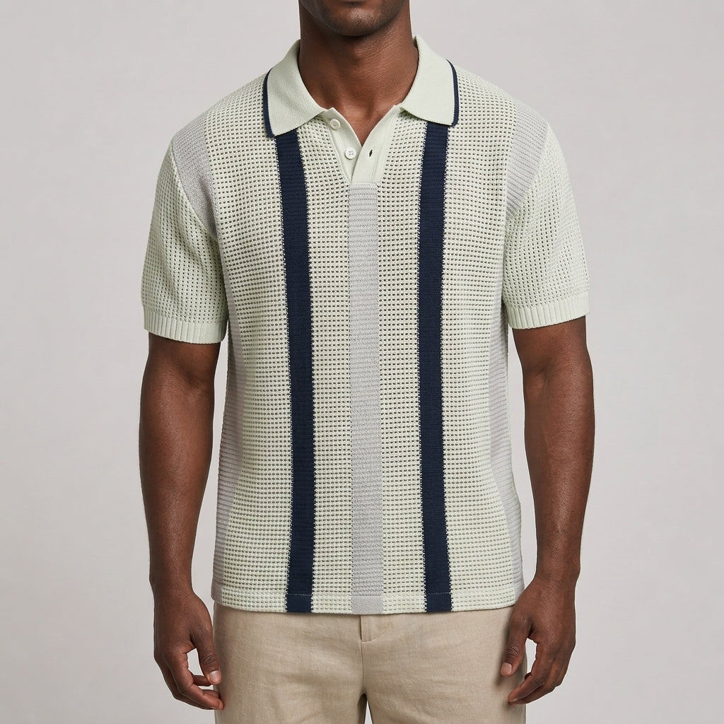 Striped V Neck Polo Shirt