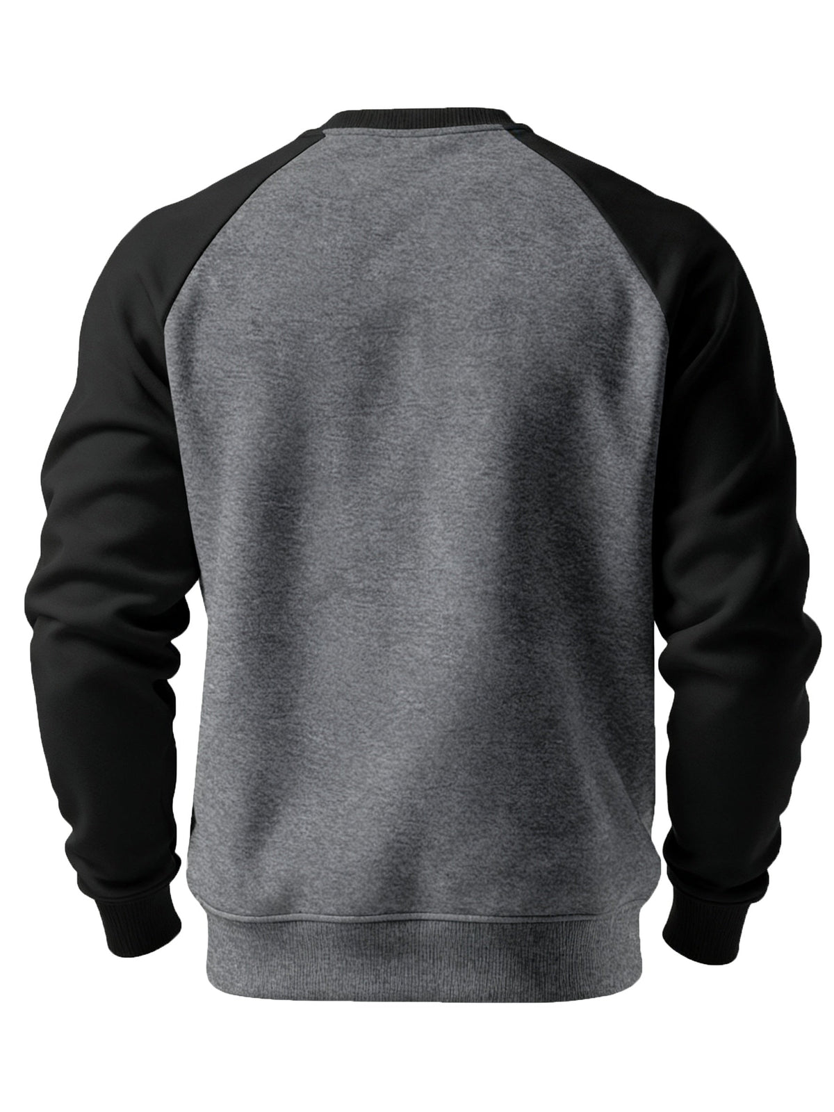 Close-up view of the raglan sleeves on a men's relaxed fit sweatshirt