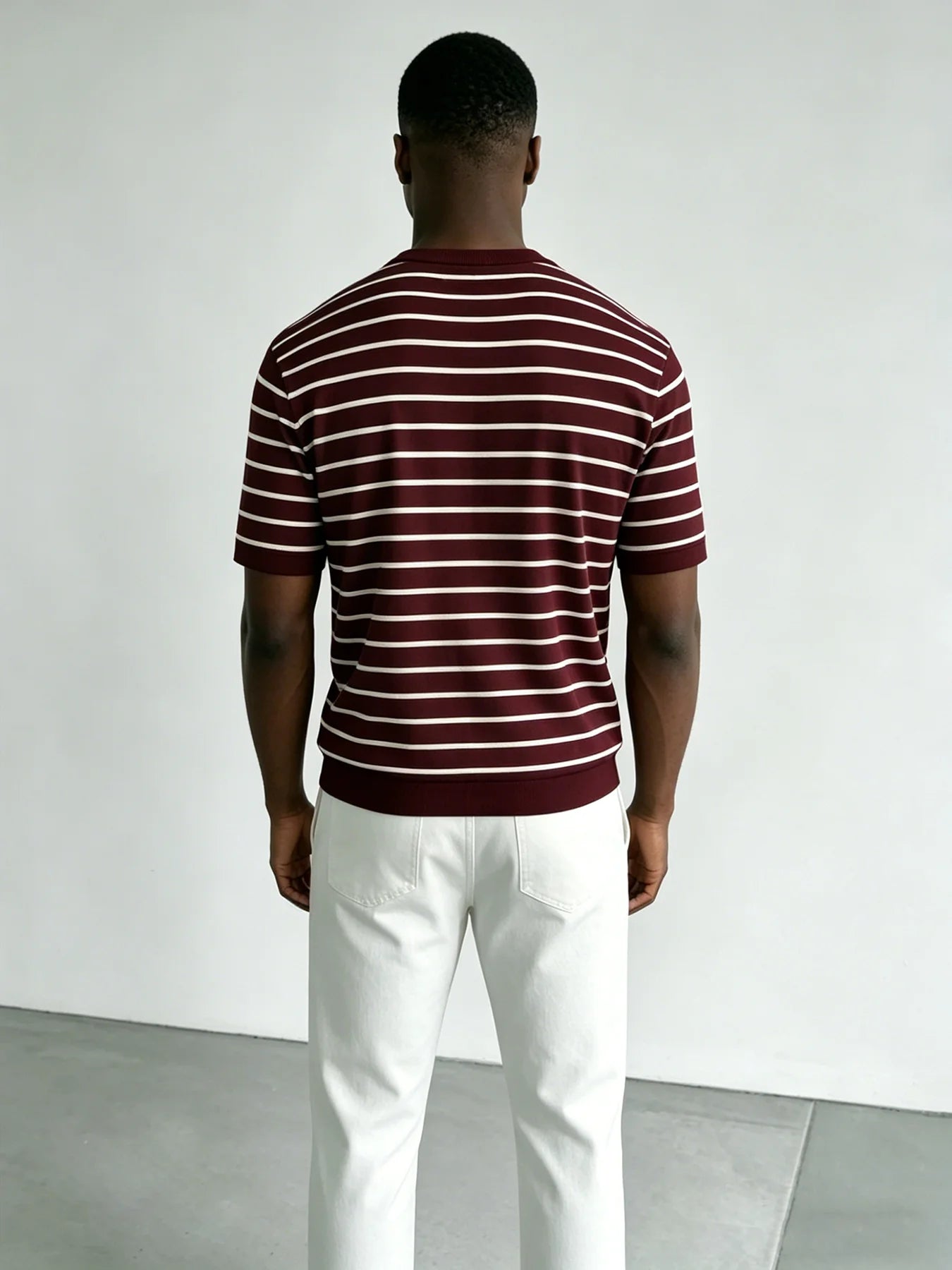Men's Striped Knit Crew Neck T-Shirt Claret
