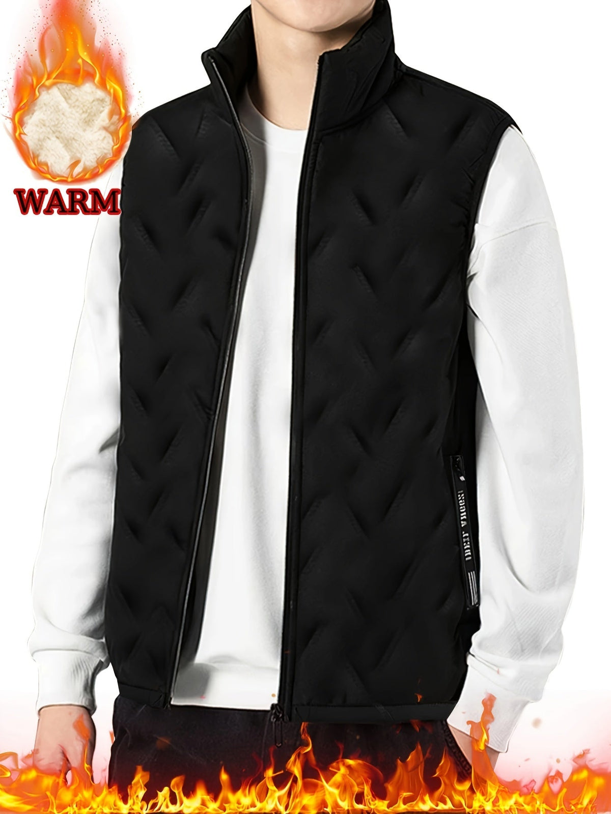 Men's quilted vest shown with practical side pockets