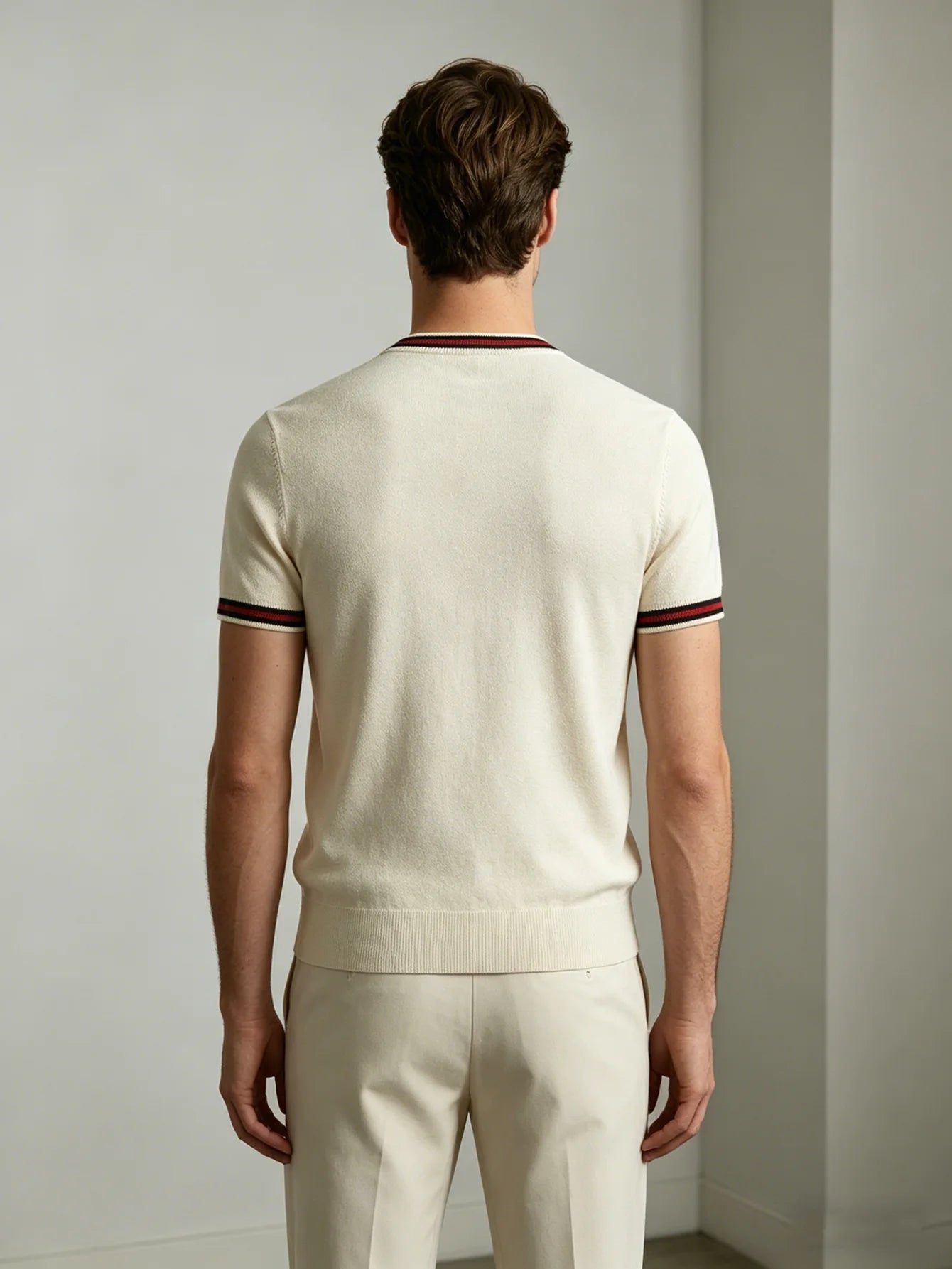 Men's Short-Sleeve Knit Shirt White Lightweight Business