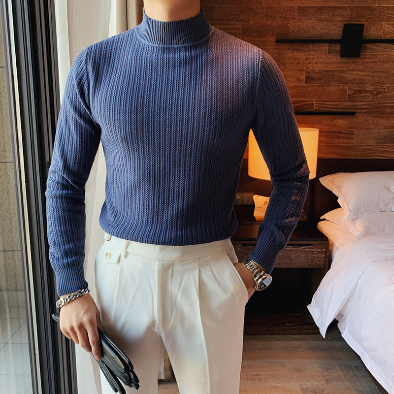 Men's Solid Color Collared Pullover Sweater