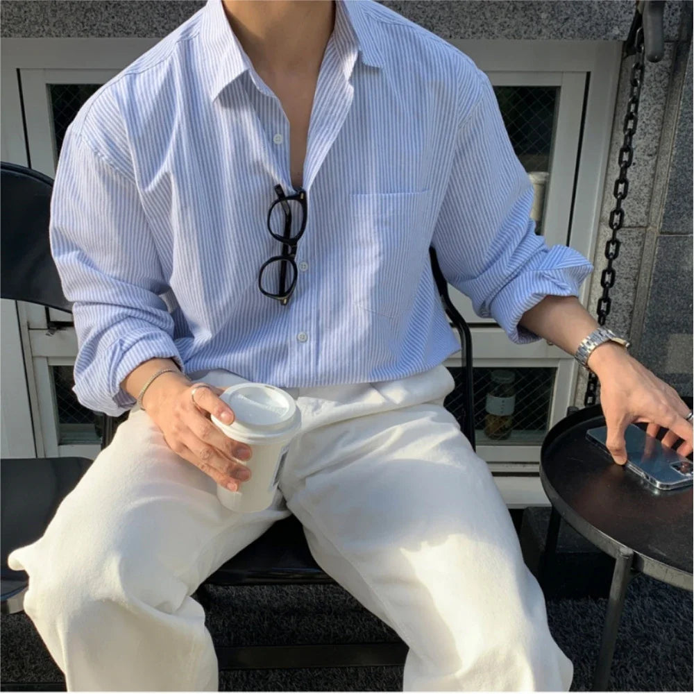Men's Oversized Striped Long Sleeve Shirt