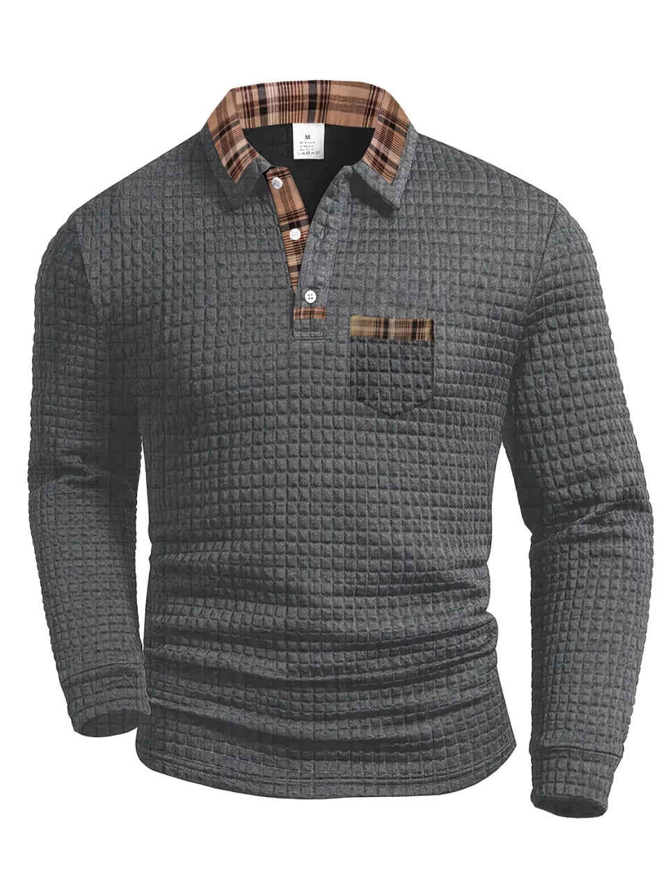 Long-Sleeve Soft-Touch Checked Polo Shirt