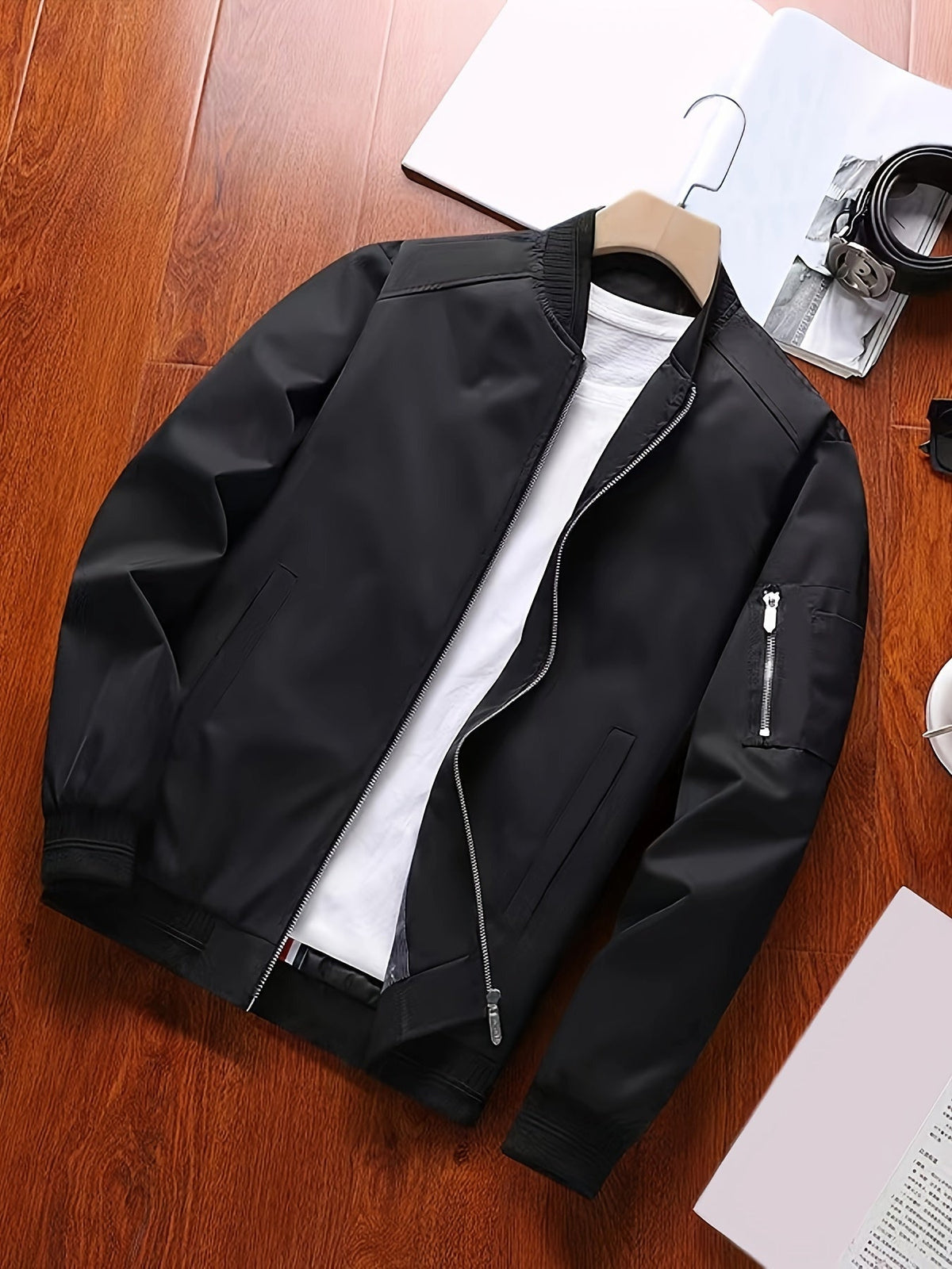 Classic bomber jacket shown from the back with a clean, casual silhouette.
